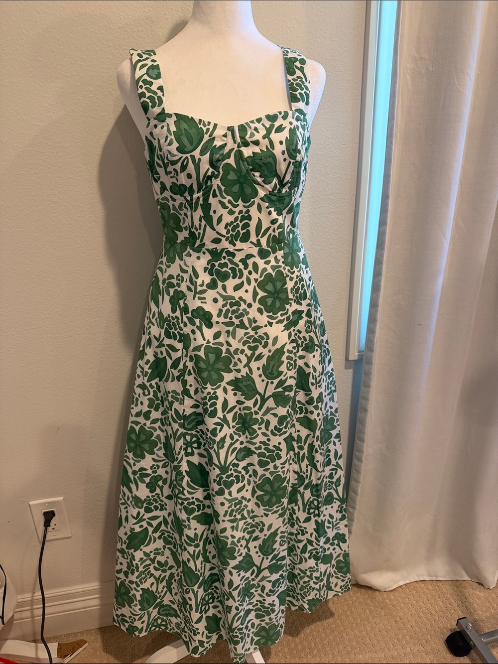 Vici White Midi Dress with Green Floral Print